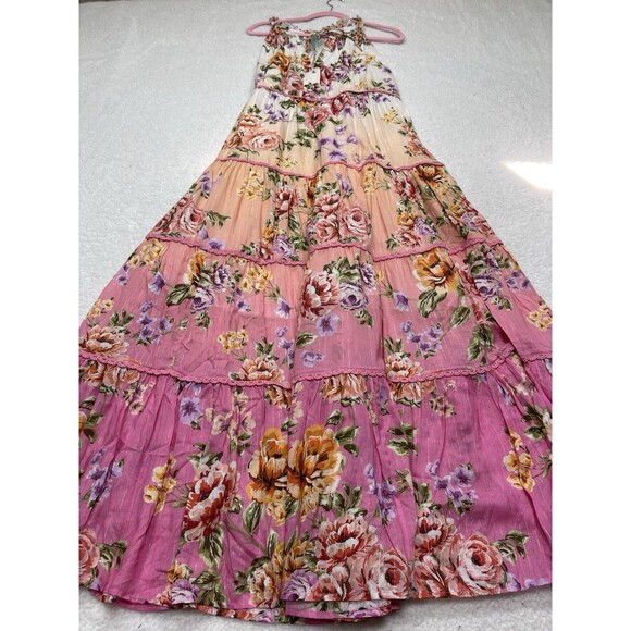 Anthropologie PQ Maxi Dress Tiered Ruffle Pink Floral Vacay Preppy Boho 1X NWT - Picture 2 of 12